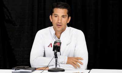 PHOENIX, AZ - OCTOBER 10: General Manager Mike Hazen of the Arizona Diamondbacks addresses the media at Chase Field on October 10, 2017 in Phoenix, Arizona. The Diamondbacks were eliminated from the National League Division Series by the Los Angeles Dodgers. (Photo by Sarah Sachs/Arizona Diamondbacks/Getty Images)